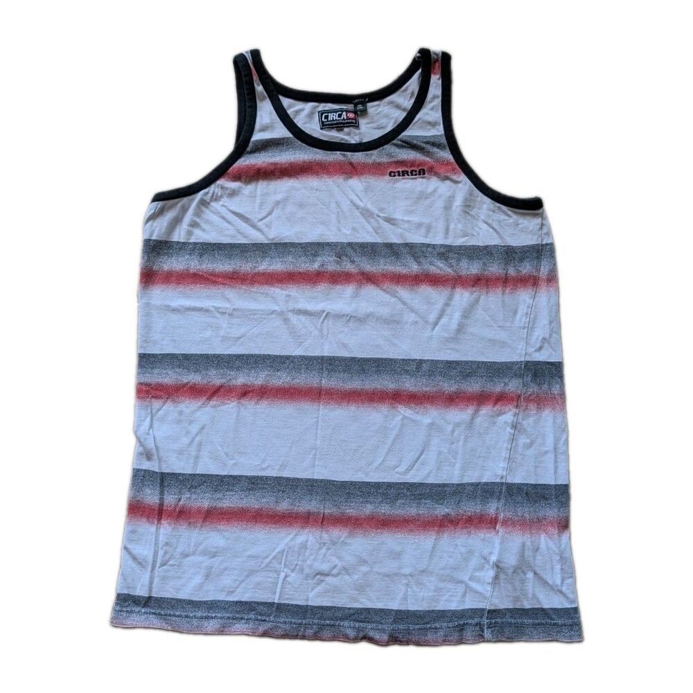 Vintage 90s Y2K Circa Skateboarding Mens Tank Shirt Stripes Medium Skater Grunge